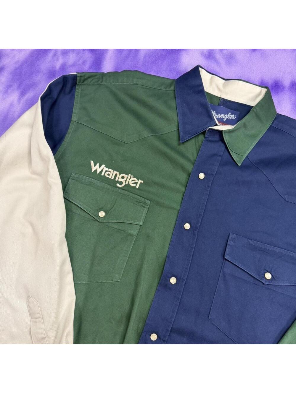 Wrangler multi coloured button up mens 90s shirt
